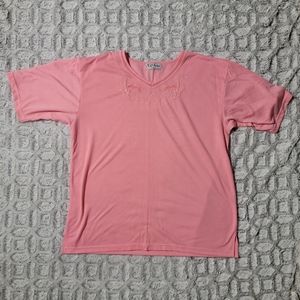 TC Fashion Pink Knit Top | Pretty Neckline Trim | Women's XL